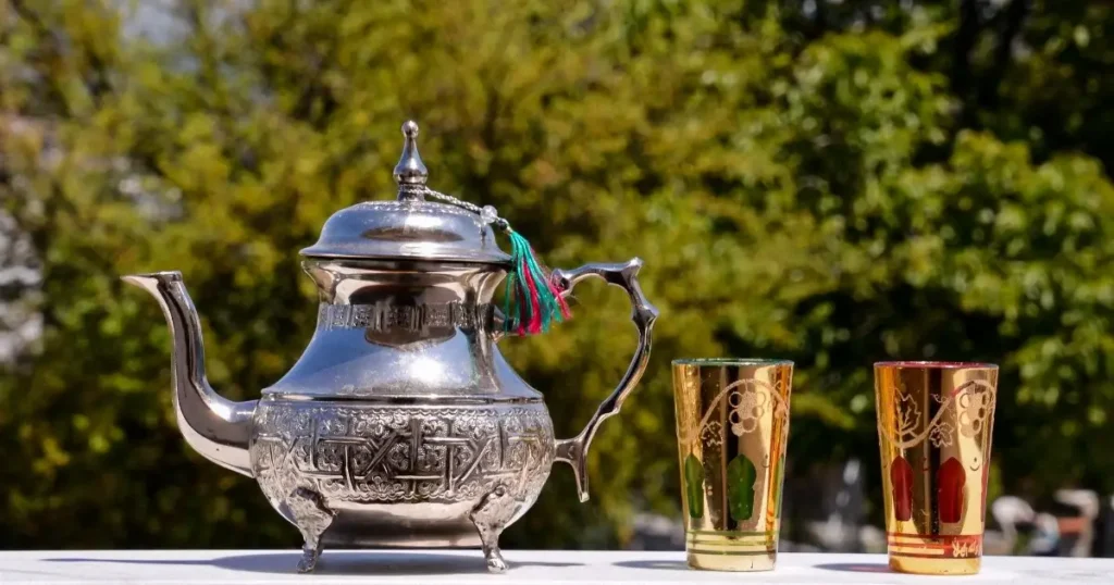 Moroccan Mint Tea Served in Decorative Glasses on a Tea Tray